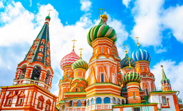 Skyline of St Basil's Cathedral in Moscow, Russia Scenic view of St Basil's Cathedral in Moscow, Russia st basils cathedral stock pictures, royalty-free photos & images