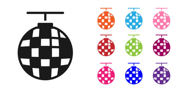 ikona czarnej kuli disco odizolowana na białym tle. ustaw ikony kolorowe. wektor - disco mirror ball illustrations stock illustrations