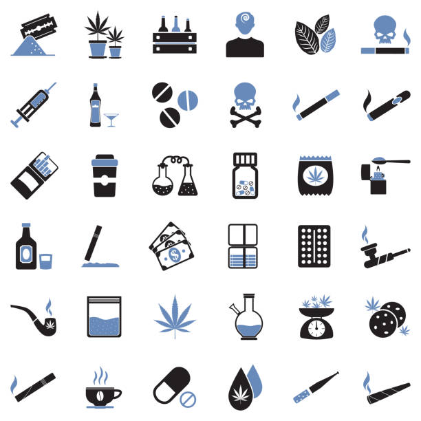 Drugs Icons. Two Tone Flat Design. Vector Illustration. Drug, Abuse, Violence cocaine stock illustrations