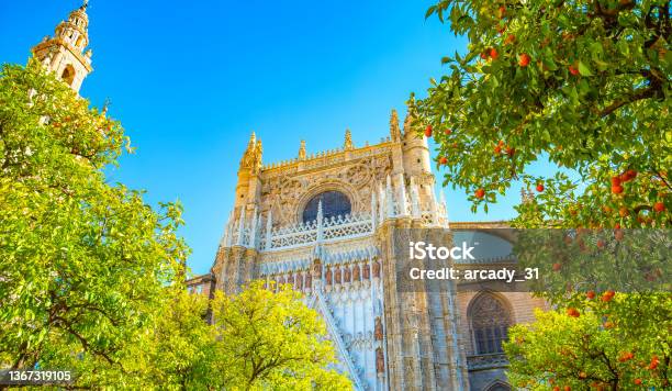 Sunny View Of Sevilla Cathedral And Giralda Tower Spain Stock Photo - Download Image Now