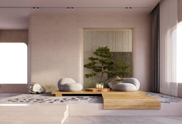 istock Japanese minimalist living room. 1367322155