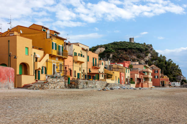 a view of the colorful houses and the beach of the village of Varigotti, in the province of Savona. a view of the colorful houses and the beach of the village of Varigotti.
Varigotti is a locality of the municipality of Finale Ligure in the province of Savona. varigotti stock pictures, royalty-free photos & images