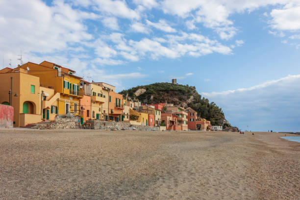 a view of the colorful houses and the beach of the village of Varigotti, in the province of Savona. a view of the colorful houses and the beach of the village of Varigotti.
Varigotti is a locality of the municipality of Finale Ligure in the province of Savona. varigotti stock pictures, royalty-free photos & images
