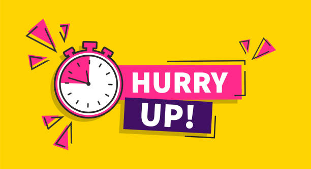 Vector Illustration Hurry Up Label With Clock Alarm Countdown Symbol, Promotion Icon Offers On Yellow Background vector art illustration
