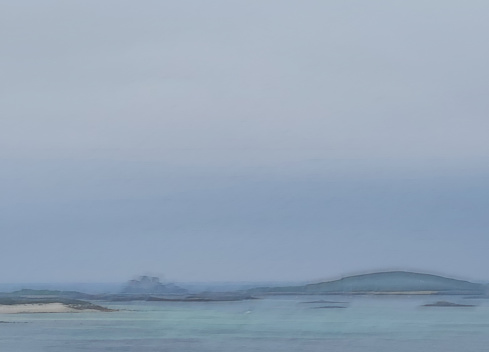 Tresco, Tean and Guther's island viewed from Pendrathen over the Celtic Sea.  This is post processed to give a surreal painterly look.