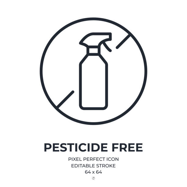 Pesticide free editable stroke outline icon isolated on white background flat vector illustration. Pixel perfect. 64 x 64. Pesticide free editable stroke outline icon isolated on white background flat vector illustration. Pixel perfect. 64 x 64. insecticide stock illustrations