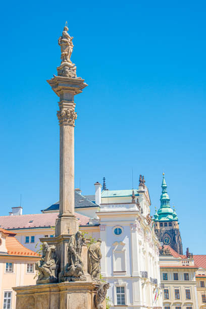 istock Marian Column or Holy Trinity at Hradcanske Square for bubonic plague pandemics in Prague, Czech Republic, details, closeup 1367326557