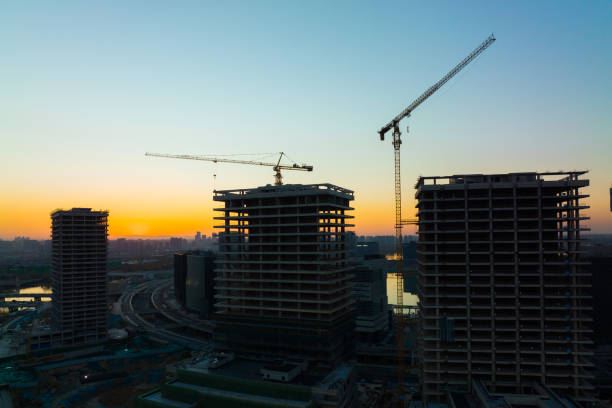 istock Aerial view of the skyscraper building site at sunset 1367329953