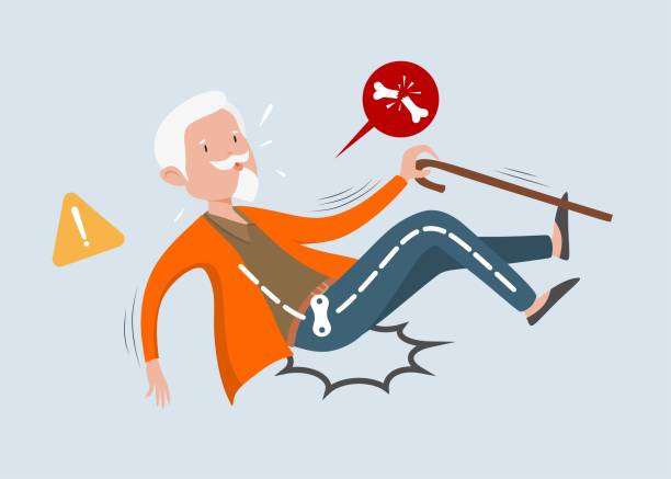 old man falling down and get bone fracture cartoon character old man falling down and get bone fracture cartoon character senior citizen day stock illustrations