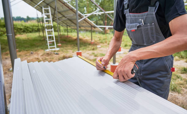 istock Worker measuring metal beams with measuring tape 1367331465