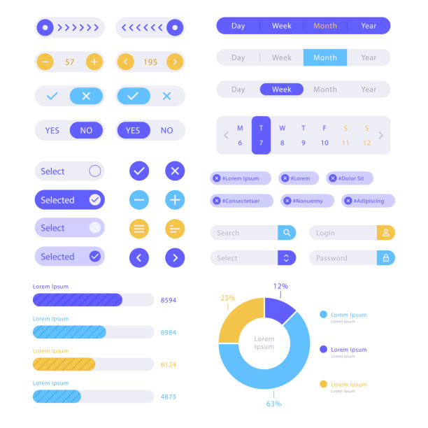 flat design ui kit set vektorillustration - jungtier stock-grafiken, -clipart, -cartoons und -symbole