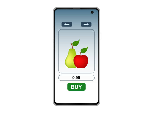 istock Buy fruits on the phone, online shopping, vector illustration 1367332653
