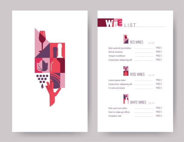 Wine restaurant menu design with geometric pattern. Wine restaurant menu design with geometric pattern. Vector illustration template of wine list. wine and oenology graphic stock illustrations