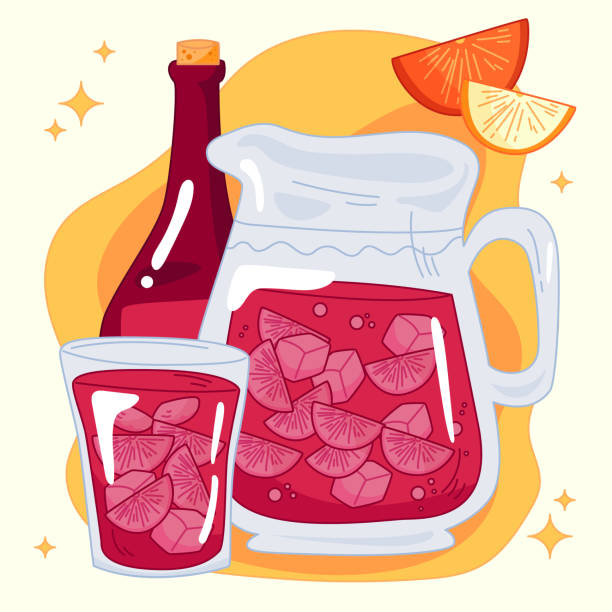 ilustrações, clipart, desenhos animados e ícones de ilustração de sangria refrescante desenhada à mão ilustração vetorial - red jug