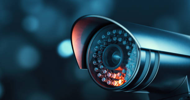 istock Close-up of security camera in a darkness with infrared sensor 1367340604