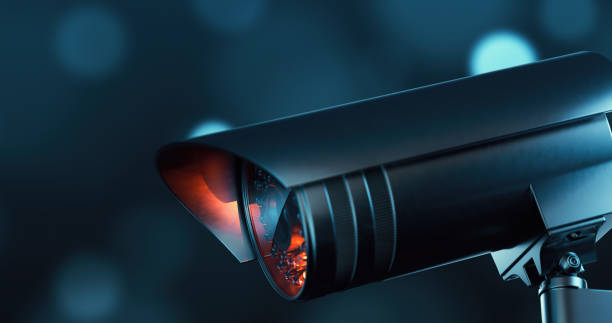 istock Close-up of security camera in a darkness with infrared sensor 1367340611