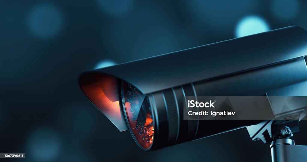Close-up of security camera in a darkness with infrared sensor Sensor Stock Photo