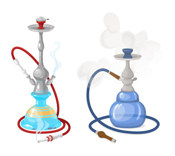 Modern hookah with smoke and steam, smoke and fruit flavors. vector art illustration