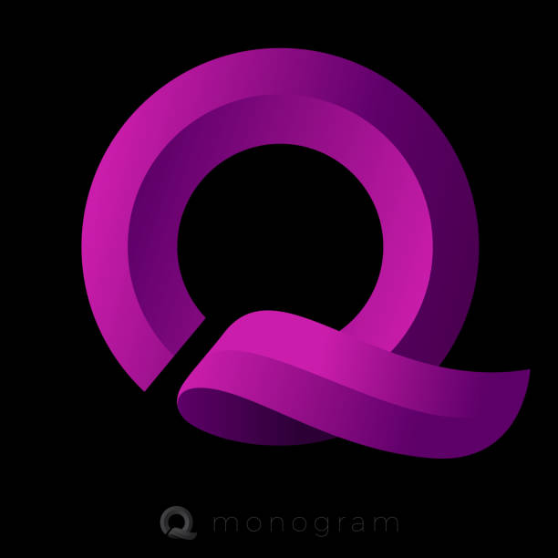 illustrazioni stock, clip art, cartoni animati e icone di tendenza di q monogramma. lettera q come nastro su uno sfondo scuro. - qs