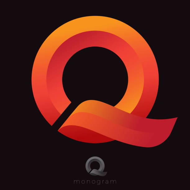 illustrazioni stock, clip art, cartoni animati e icone di tendenza di q monogramma. lettera q come nastro arancione su uno sfondo scuro. - qs