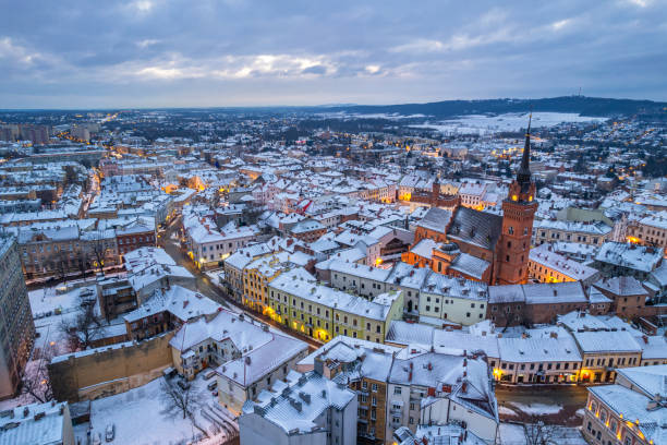 istock Panoramic drone view over Tarnow cityscape in winter 1367346331