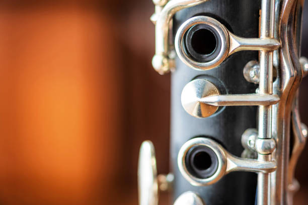 details of clarinet musical instrument closeup - wind instrument imagens e fotografias de stock