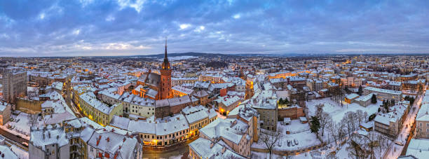 istock Panoramic drone view over Tarnow cityscape in winter 1367347001