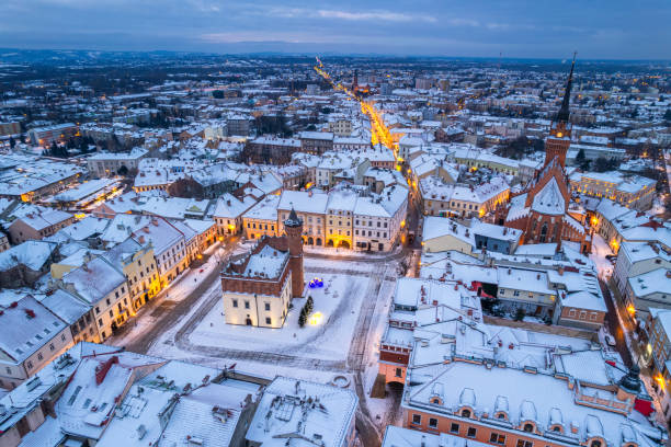 istock Panoramic drone view over Tarnow cityscape in winter 1367347125