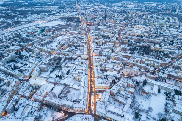 istock Panoramic drone view over Tarnow cityscape in winter 1367348079