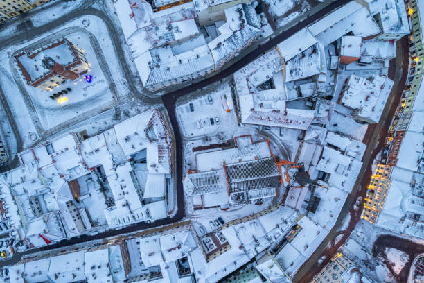 istock Panoramic drone view over Tarnow cityscape in winter 1367348471