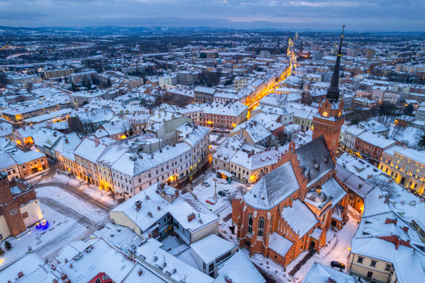 istock Panoramic drone view over Tarnow cityscape in winter 1367348540