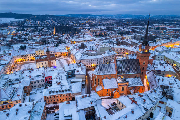 istock Panoramic drone view over Tarnow cityscape in winter 1367348789