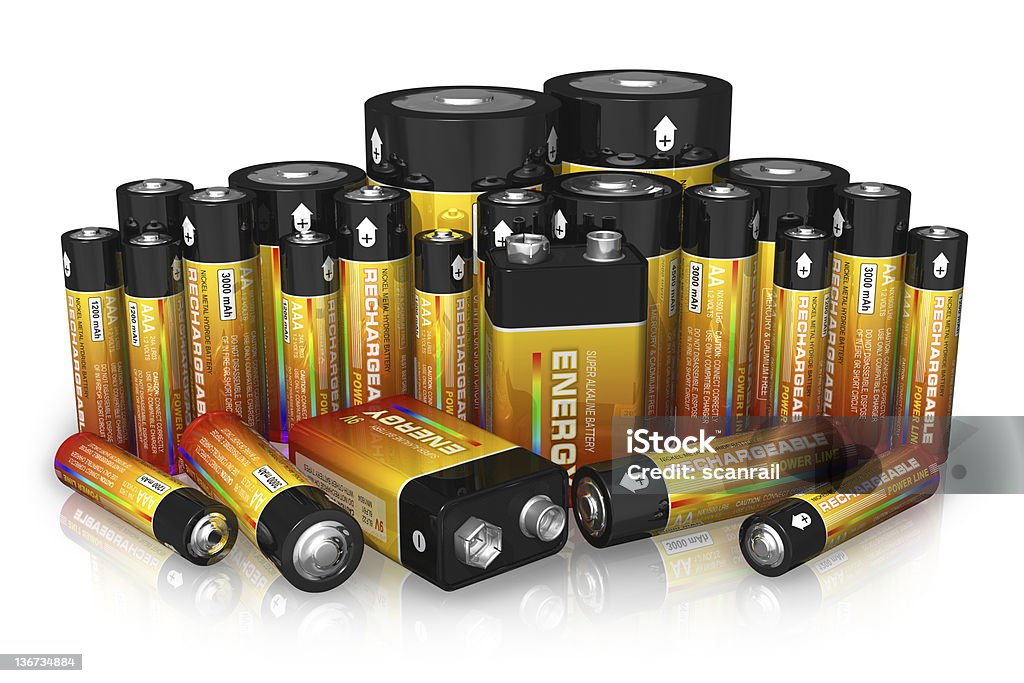 Groupe de taille différente des batteries - Photo de Blanc libre de droits