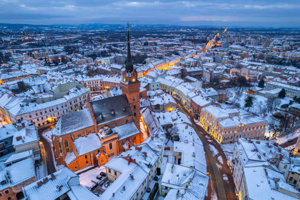 istock Panoramic drone view over Tarnow cityscape in winter 1367348942
