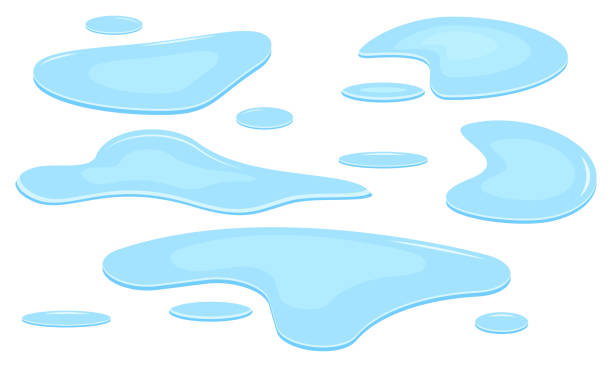istock Flat blue water spill. Set of water puddle on cartoon style. Spilled liquid. 1367349584