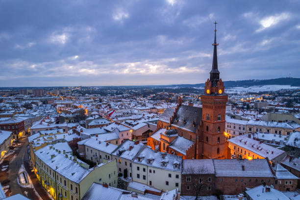 istock Panoramic drone view over Tarnow cityscape in winter 1367350137