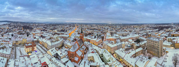 istock Panoramic drone view over Tarnow cityscape in winter 1367350365