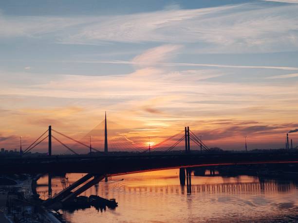 istock Sunset over the bridge on the river Sava in Belgrade. 1367350395