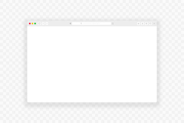 stockillustraties, clipart, cartoons en iconen met browser window. realistic empty web page with toolbar, search and shadow. browser window mockup on transparent background. vector - browser