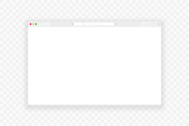 okno przeglądarki. realistyczna pusta strona internetowa z paskiem narzędzi, wyszukiwaniem i cieniem. makieta okna przeglądarki na przezroczystym tle. wektor - browser internet web page window stock illustrations