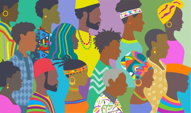 stockillustraties, clipart, cartoons en iconen met african people fun character group - boubou