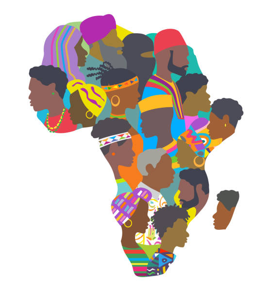 stockillustraties, clipart, cartoons en iconen met group of people in shape of africa - boubou