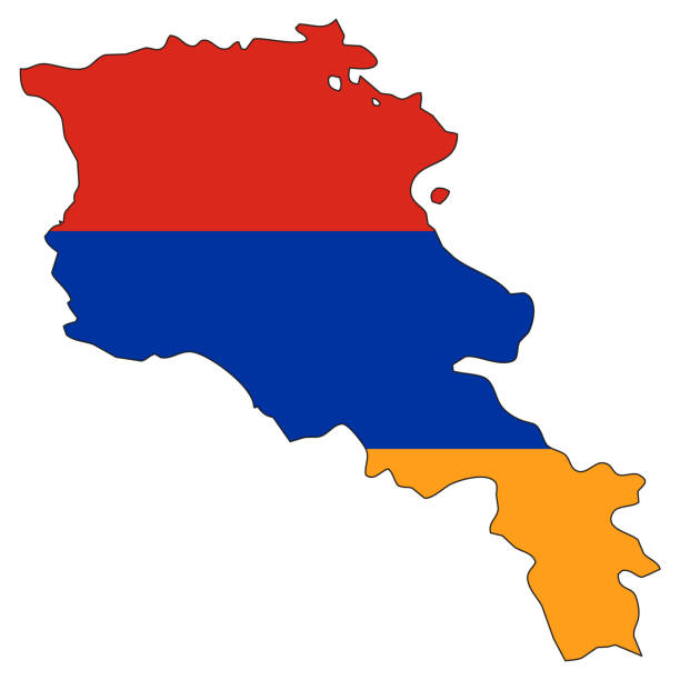 armenia map with flag - outline of a state with a national flag, white background - ermeni bayrağı stock illustrations