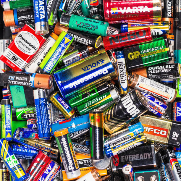A collection of different types and sizes of batteries from a large number of manufacturers.