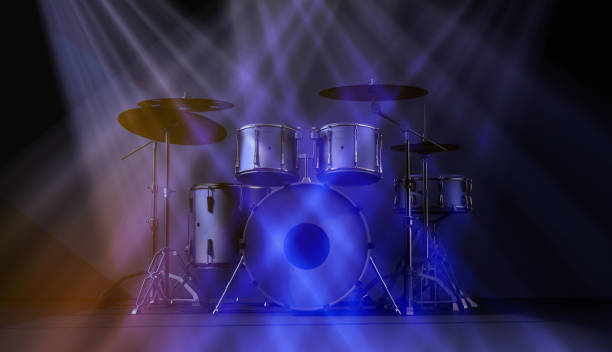 istock black drum kit in blue rays of light 1367360302