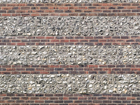 Traditional flint and brick wall, common in Cornwall and Norfolk.