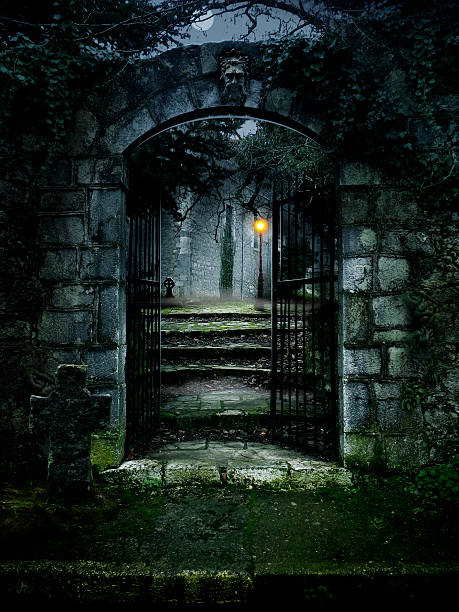 Haunted house Illustration of a dark haunted old house gothic gate stock pictures, royalty-free photos & images