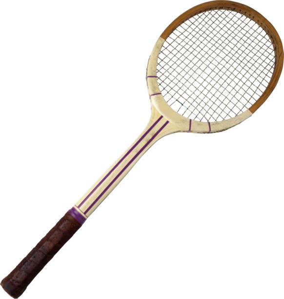 白い背景に隔離された木製のバドミントンラケット - badminton racket isolated white ストックフォトと画像