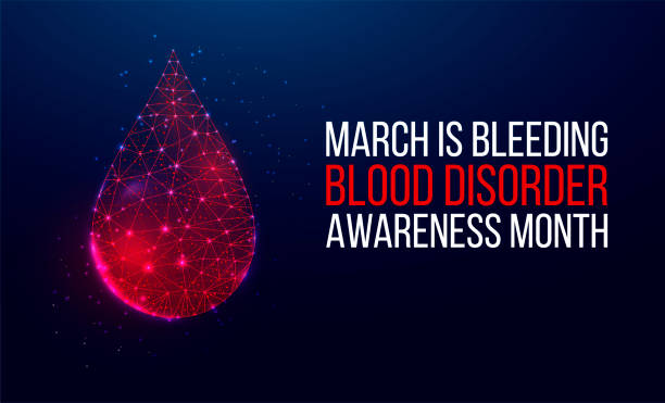 ilustrações de stock, clip art, desenhos animados e ícones de march is bleeding disorders awareness month concept. banner with glowing low poly red blood drop on dark blue background. vector illustration. - technology backgrounds abstract cube