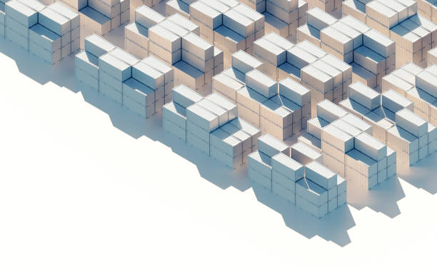 istock Monochrome background with abstract cargo containers and copy space 1367371039